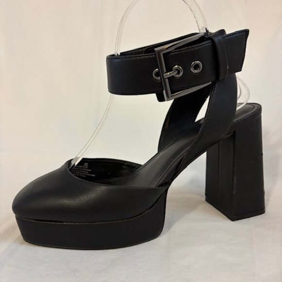 DKNY Briella Black Platform Block Heel Ankle Strap Pump Size 7.5M - Picture 1 of 12